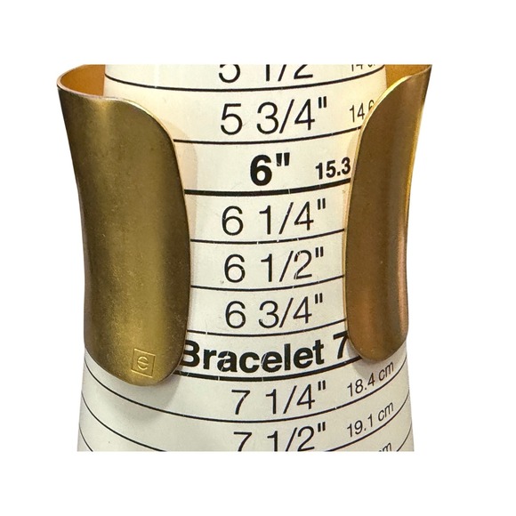 Wide Flared Cuff Bracelet Women Brushed Gold Tone Modernist Statement Signed - Picture 8 of 11